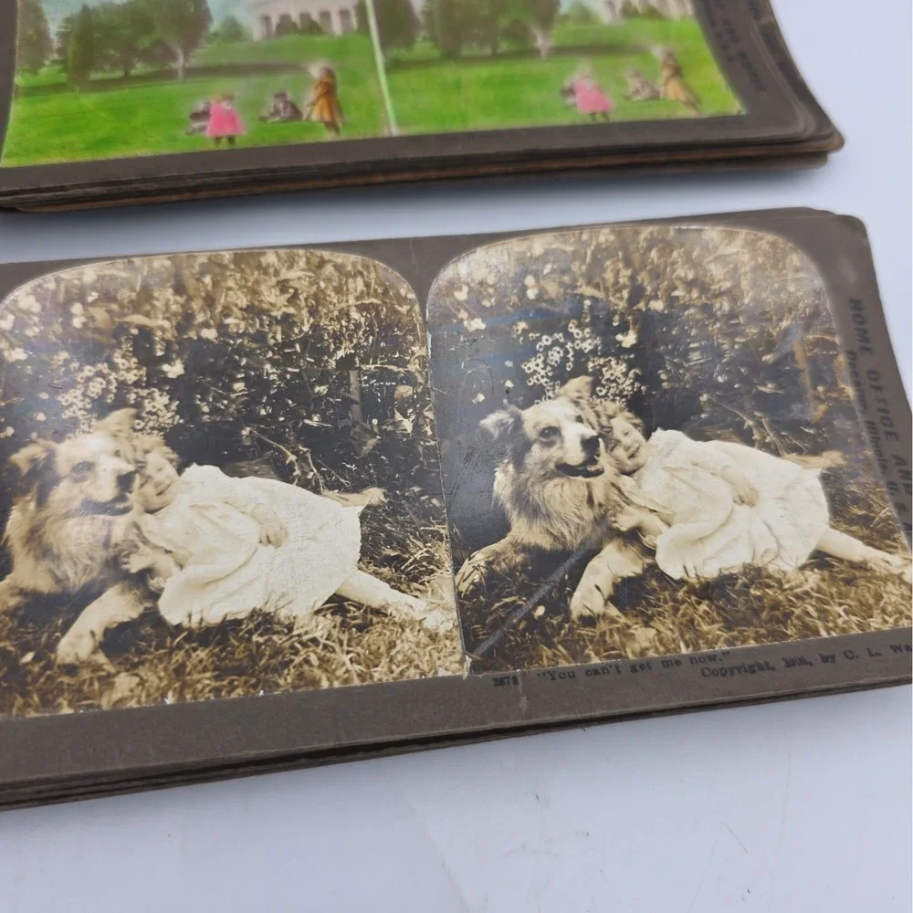 Antique Underwood Stereoscope Viewer Metal Wood and 60 Stereoview Sepia Cards